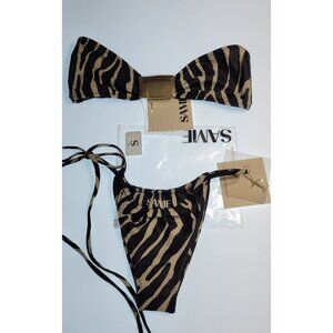 SAME LA Zebra Print Bikini Set Small 90s Bandeau Knot Top NWT